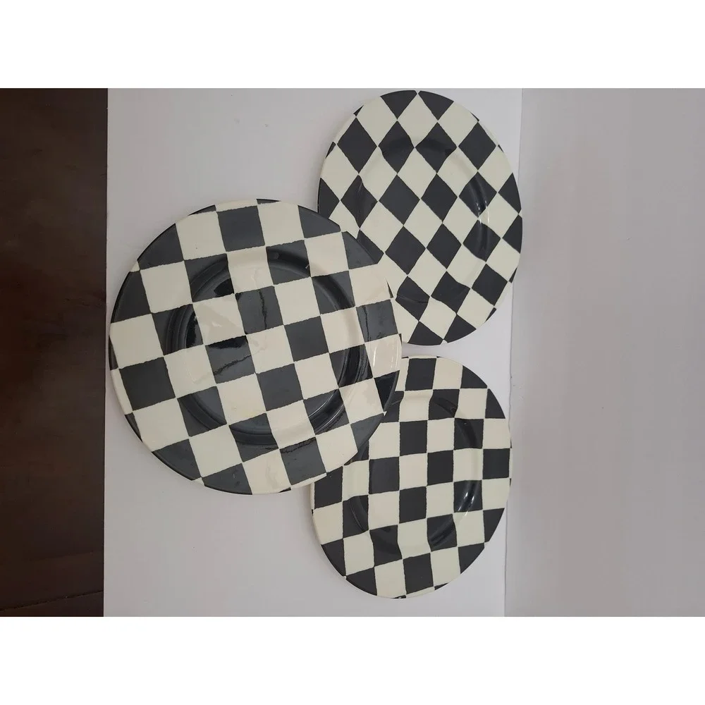 Royal Stafford Black White Checkerboard Earthenware Plates Set of 3 England